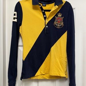 Ralph Lauren Yellow and Navy Blue Polo Shirt
